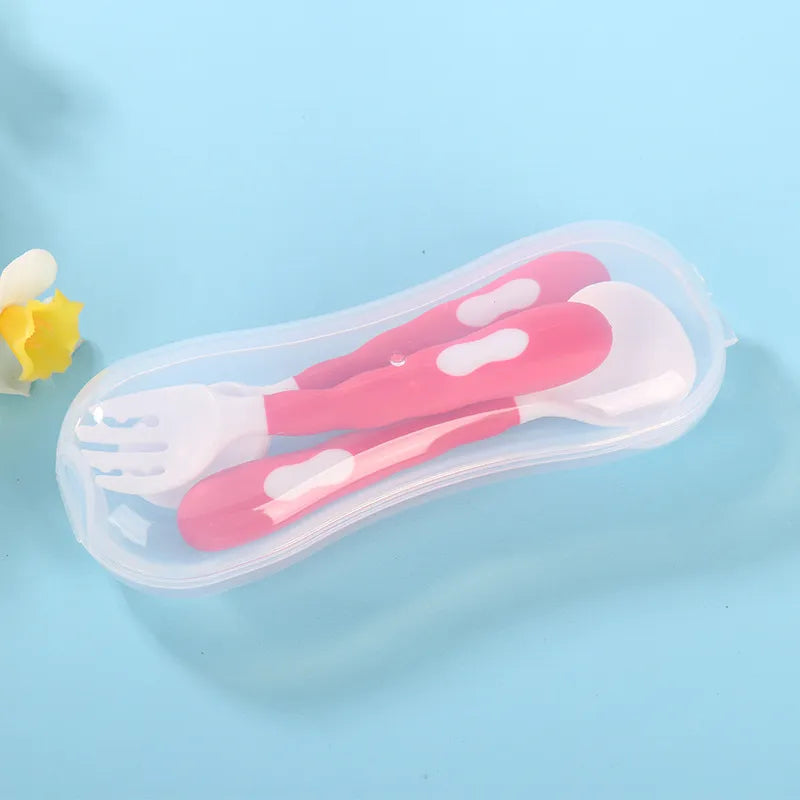 Baby Care Solid Color Silicone Fork Spoon Set