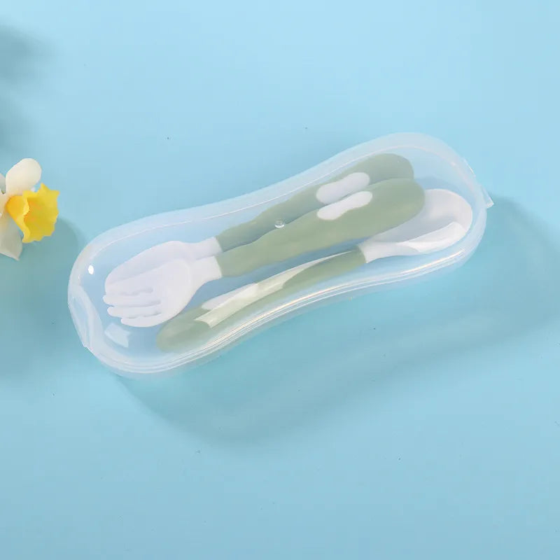 Baby Care Solid Color Silicone Fork Spoon Set