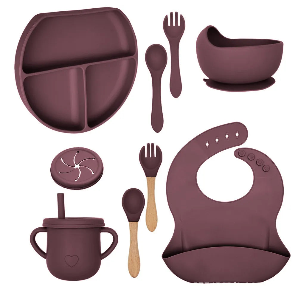 Baby Solid Color Silicone Anti-Fall Food Grade Dinner Plate 10-Pieces Set