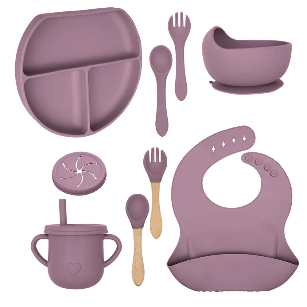 Baby Solid Color Silicone Anti-Fall Food Grade Dinner Plate 10-Pieces Set