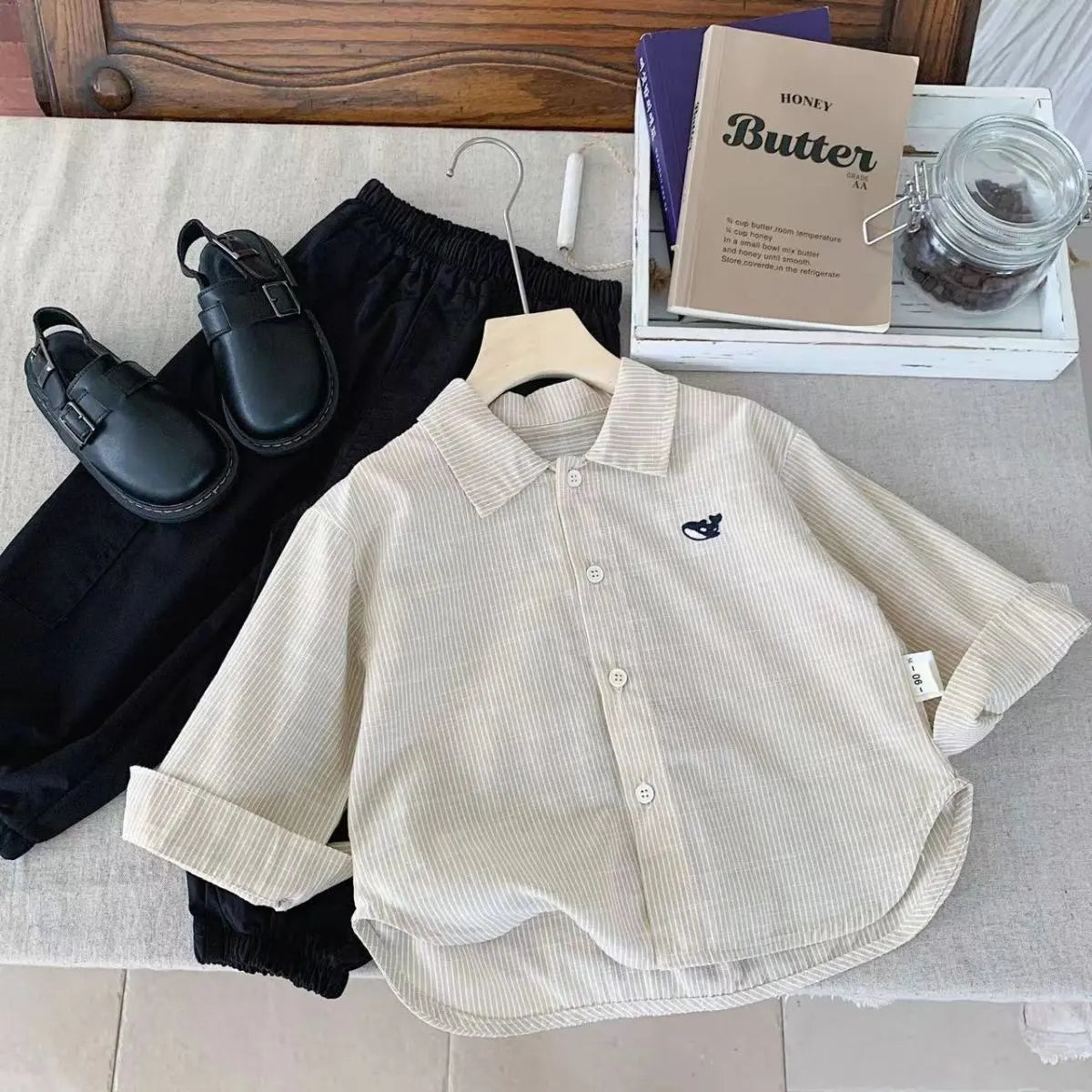 Kids Toddler Boys Girls Casual Versatile Long Sleeve Lapel Shirt