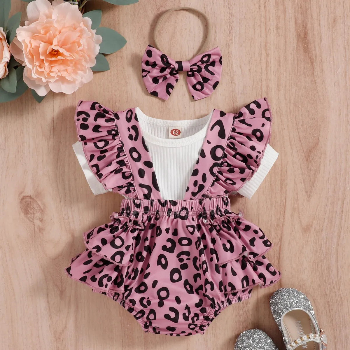 Kids Baby Girls Casual Cute Short Sleeve Top Leopard Romper Sets