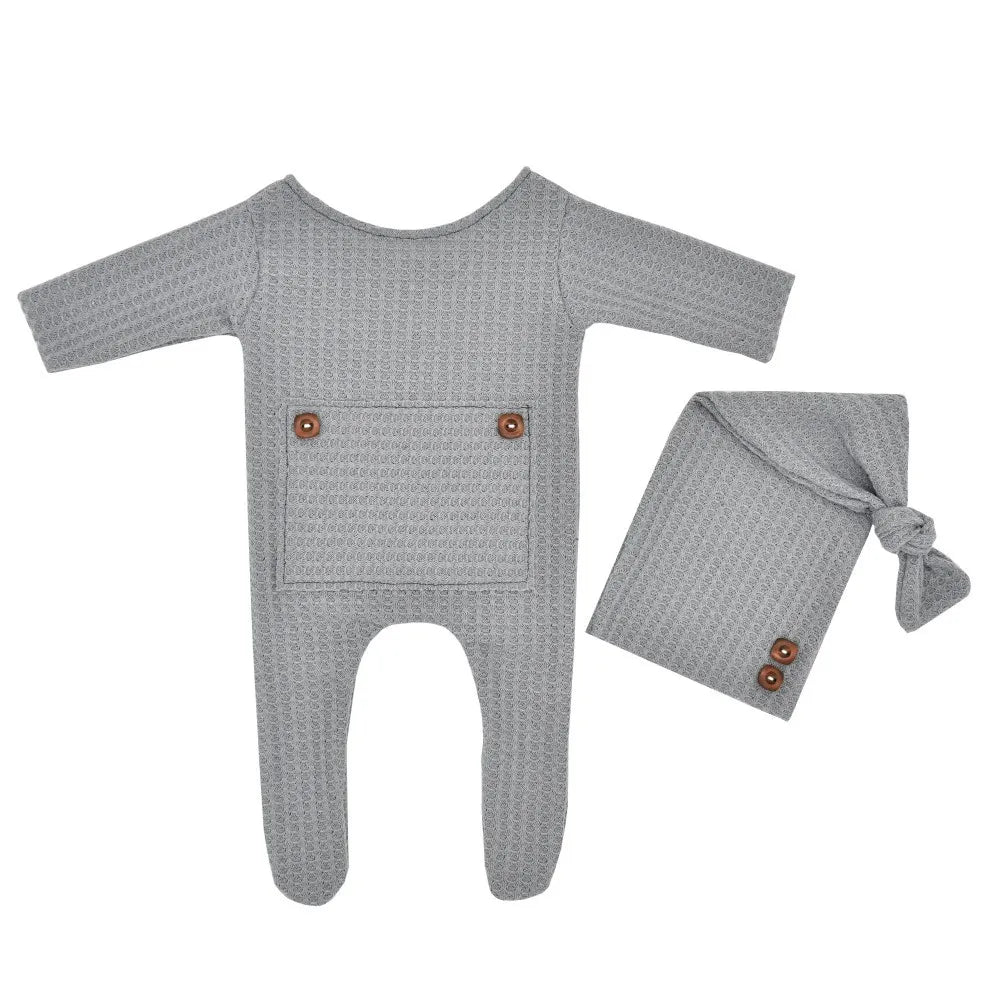 Newborn Baby Infant Knitted Jumpsuits Cap Two-Piece Set