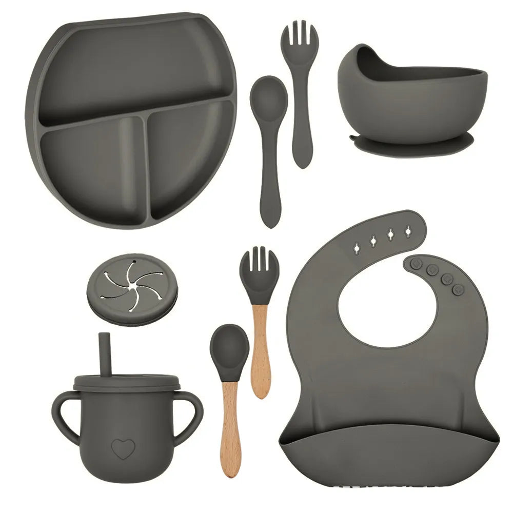 Baby Solid Color Silicone Anti-Fall Food Grade Dinner Plate 10-Pieces Set