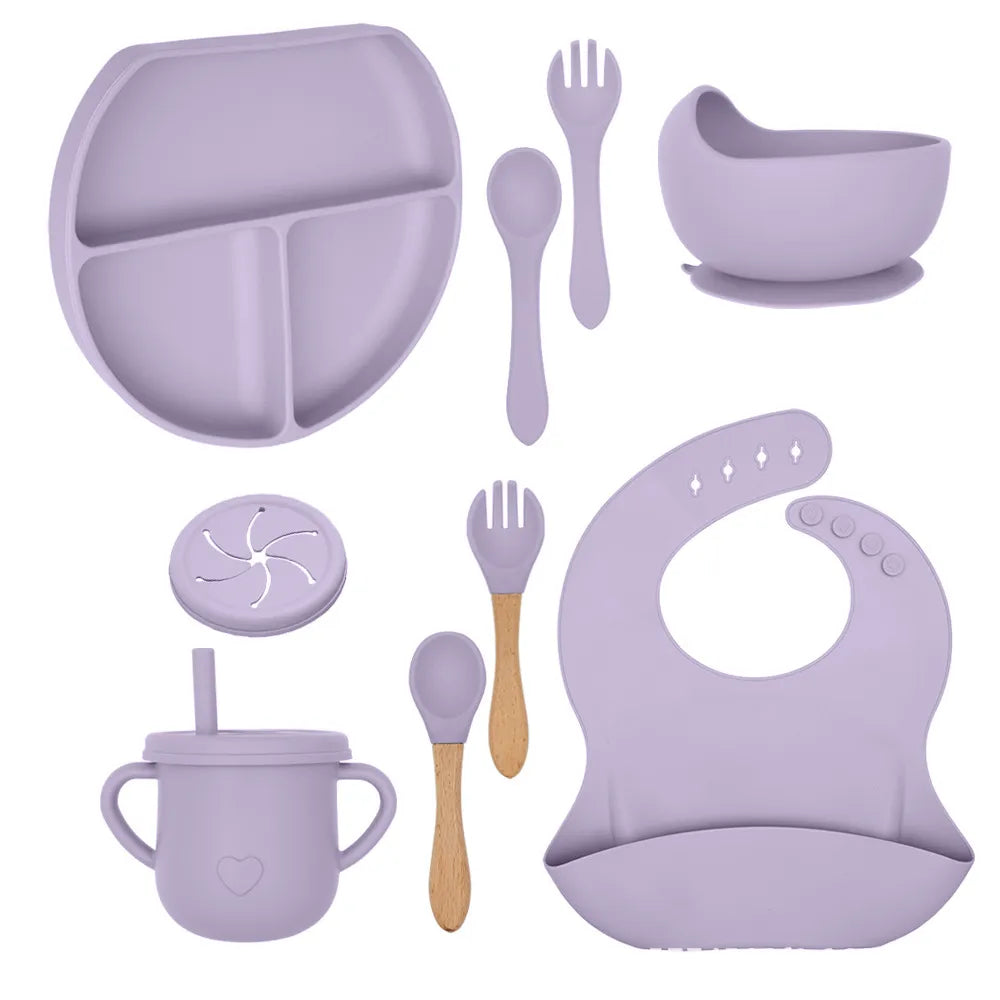 Baby Solid Color Silicone Anti-Fall Food Grade Dinner Plate 10-Pieces Set