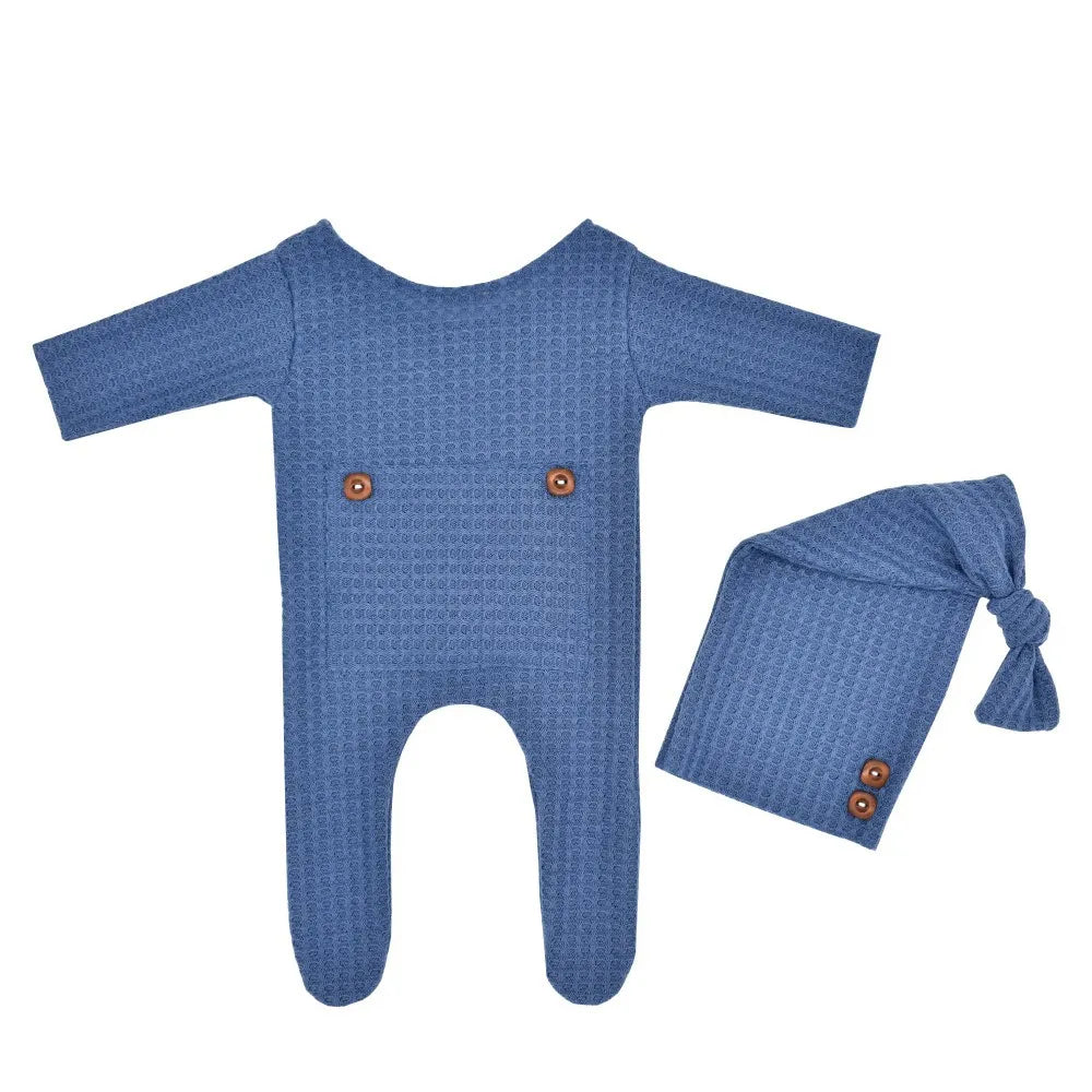 Newborn Baby Infant Knitted Jumpsuits Cap Two-Piece Set