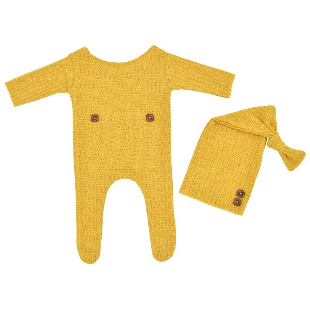 Newborn Baby Infant Knitted Jumpsuits Cap Two-Piece Set