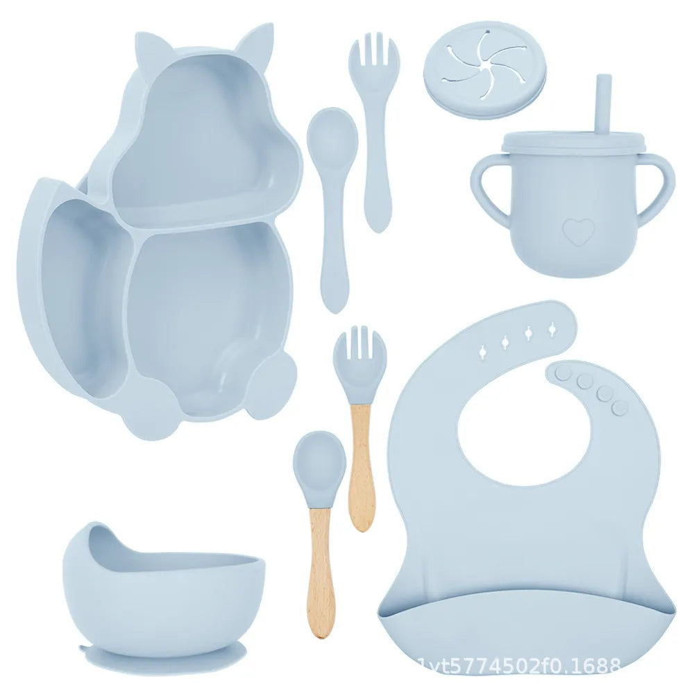 Baby Solid Color Silicone Anti-Fall Food Grade Dinner Plate 10-Pieces Set (Animal)