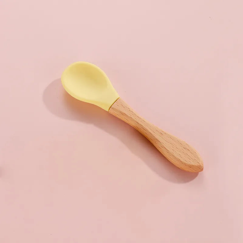 Baby Cute Simple Wooden Handle Splice Spoon