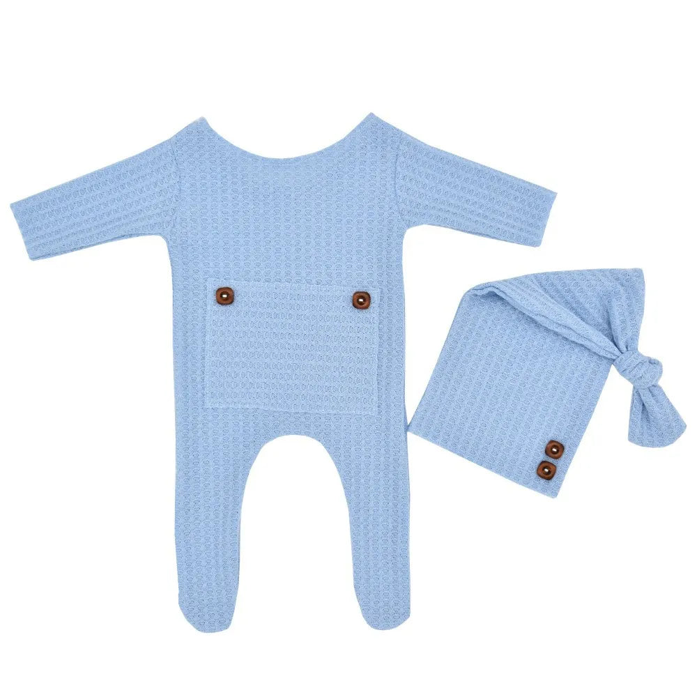 Newborn Baby Infant Knitted Jumpsuits Cap Two-Piece Set