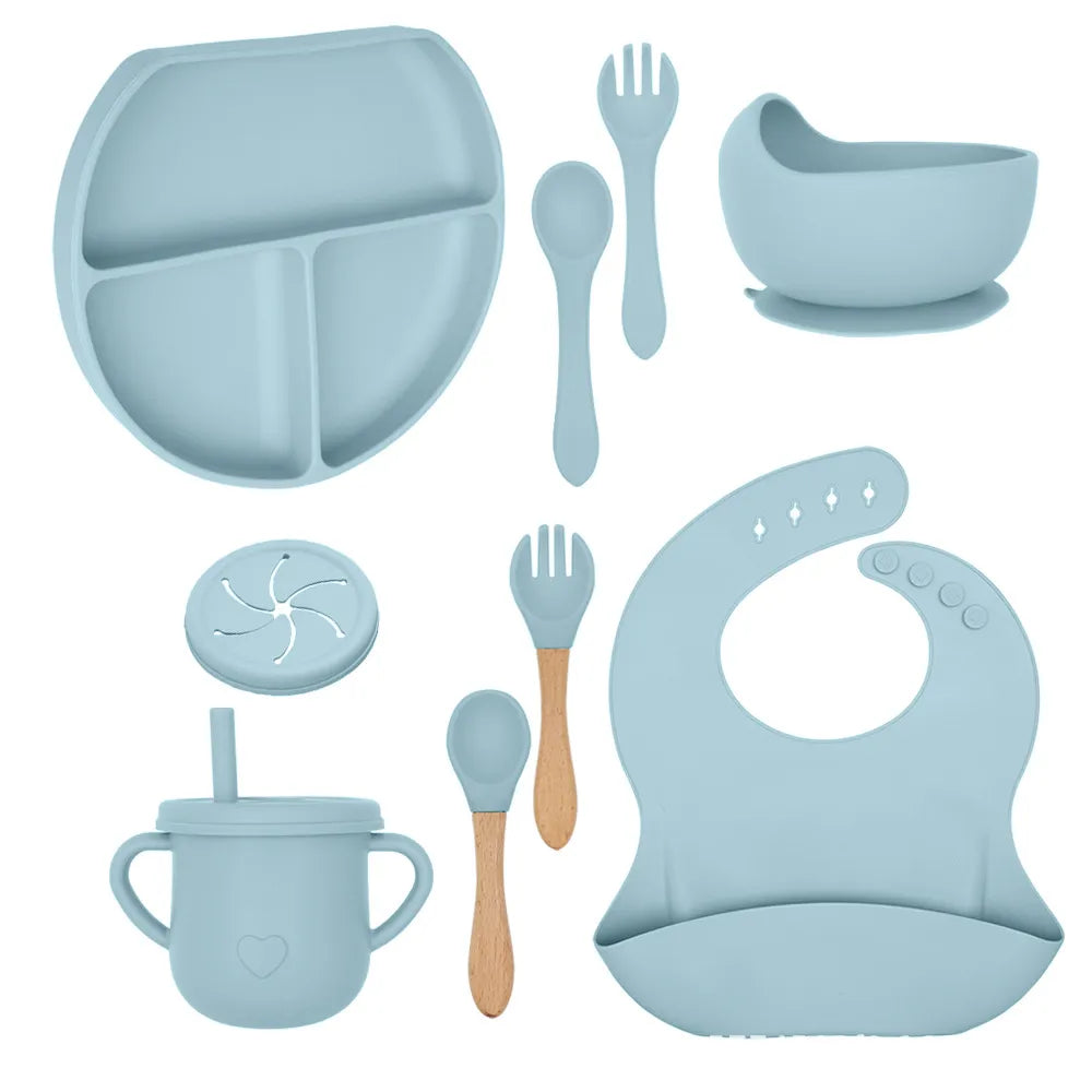 Baby Solid Color Silicone Anti-Fall Food Grade Dinner Plate 10-Pieces Set