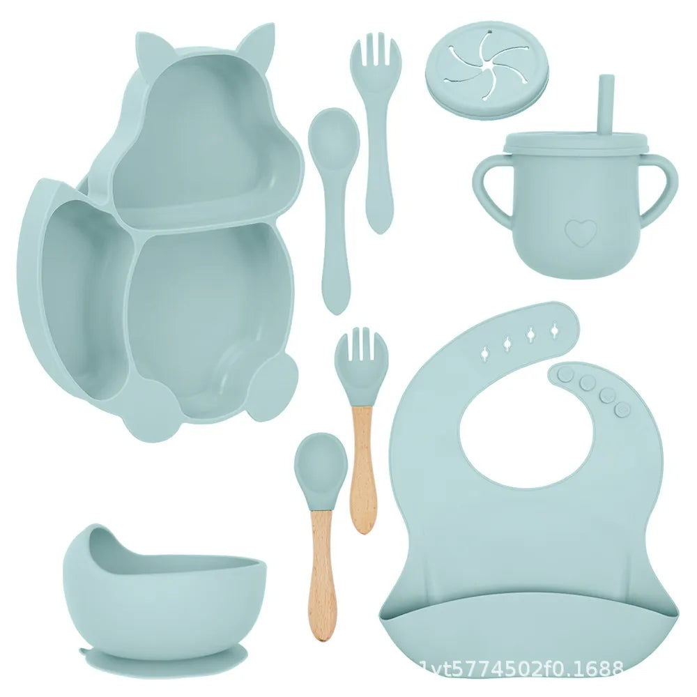 Baby Solid Color Silicone Anti-Fall Food Grade Dinner Plate 10-Pieces Set (Animal)