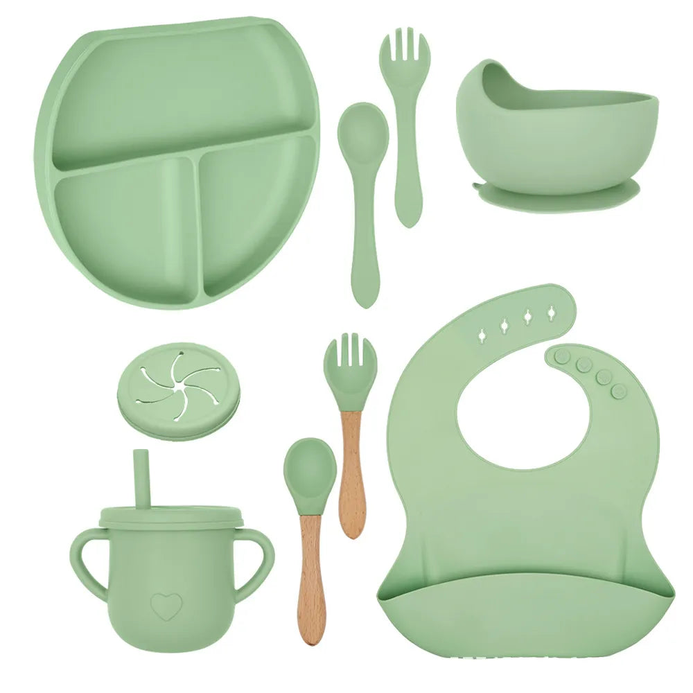 Baby Solid Color Silicone Anti-Fall Food Grade Dinner Plate 10-Pieces Set