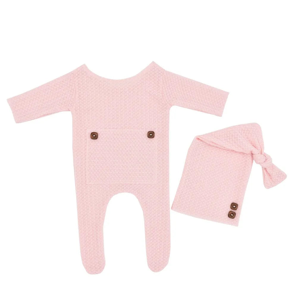 Newborn Baby Infant Knitted Jumpsuits Cap Two-Piece Set