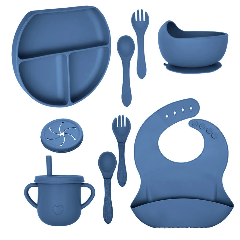 Baby Solid Color Silicone Anti-Fall Food Grade Dinner Plate 10-Pieces Set