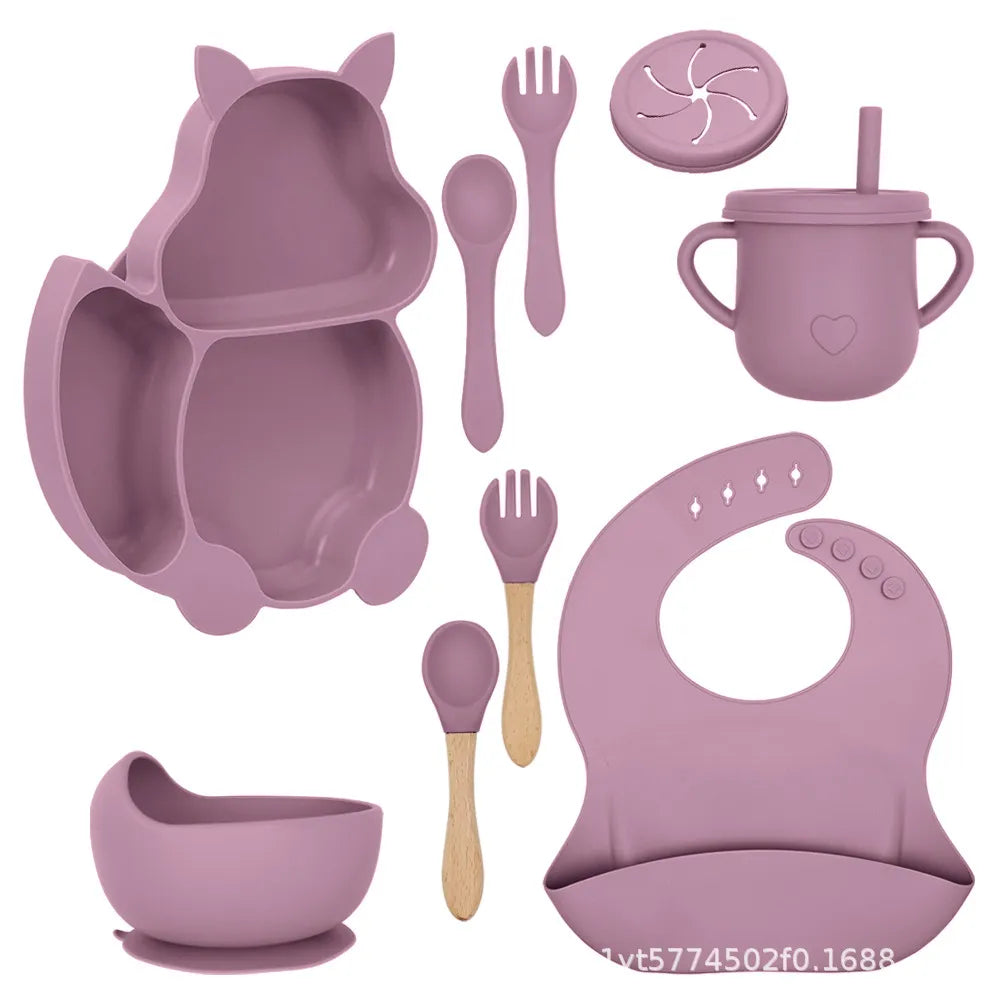 Baby Solid Color Silicone Anti-Fall Food Grade Dinner Plate 10-Pieces Set (Animal)