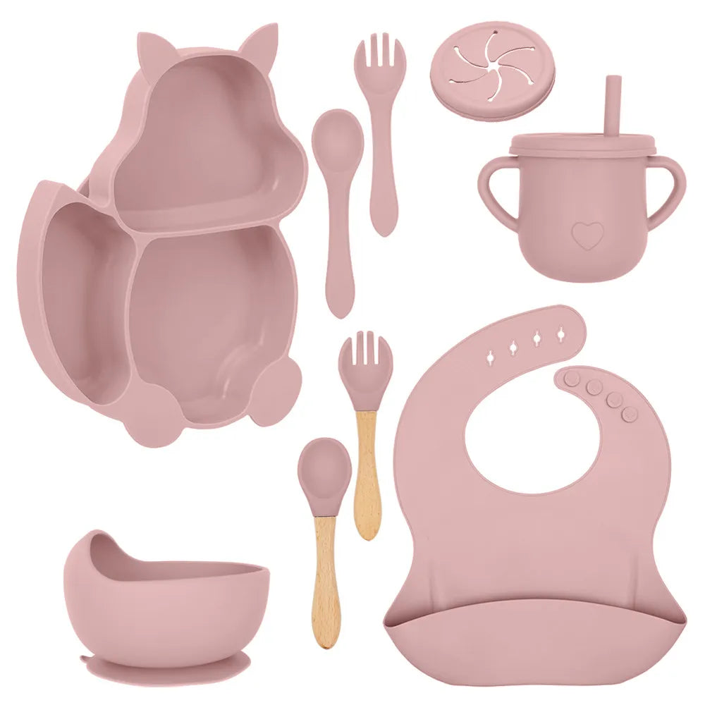 Baby Solid Color Silicone Anti-Fall Food Grade Dinner Plate 10-Pieces Set (Animal)