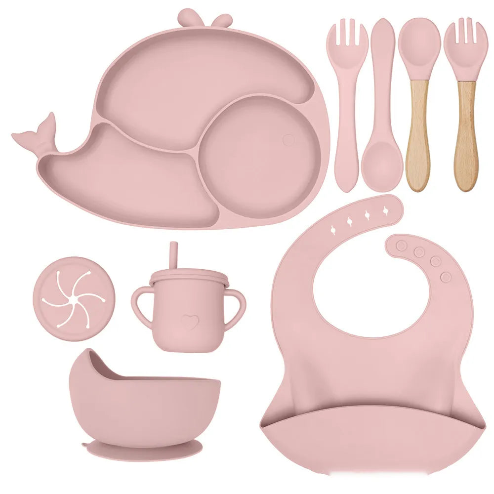 Baby Solid Color Silicone Anti-Fall Food Grade Dinner Plate 10-Pieces Set (Fish)