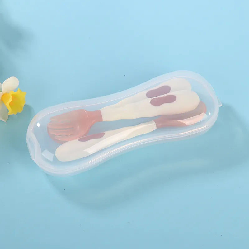 Baby Care Solid Color Silicone Fork Spoon Set