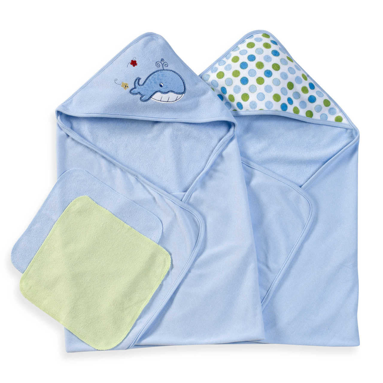 3 Hooded Towel with 3 Washcloths, Blue Whale