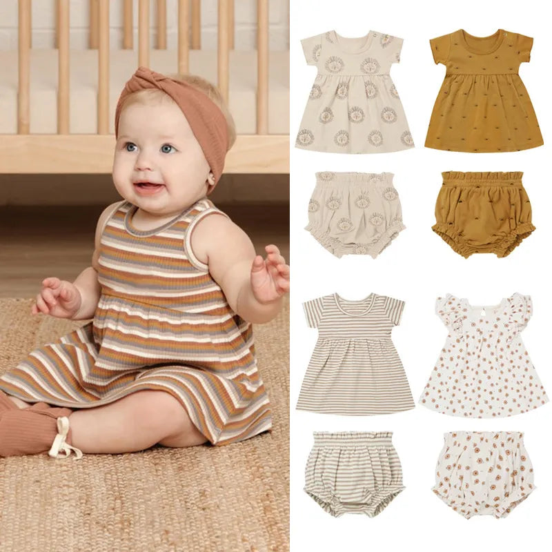 Baby Fashion Cute Animal Sun Pattern Print Short Sleeve Dress