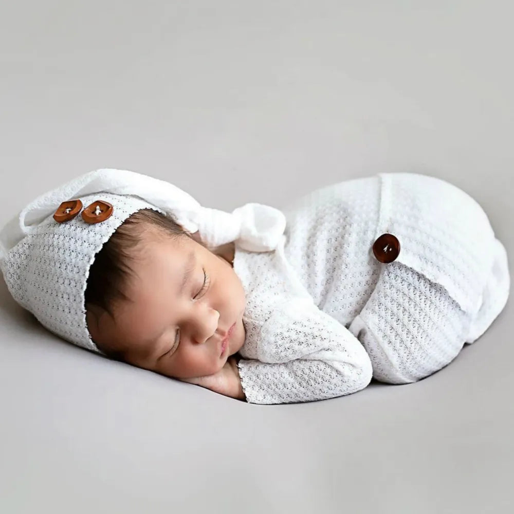 Newborn Baby Infant Knitted Jumpsuits Cap Two-Piece Set