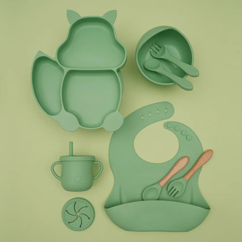Baby Solid Color Silicone Anti-Fall Food Grade Dinner Plate 10-Pieces Set (Animal)