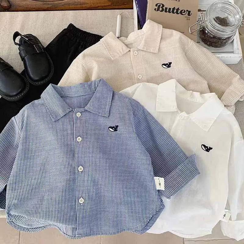 Kids Toddler Boys Girls Casual Versatile Long Sleeve Lapel Shirt