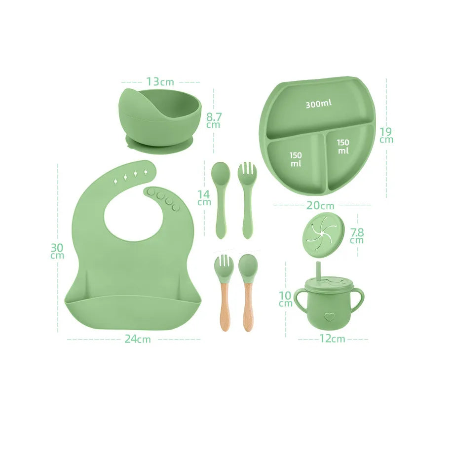 Baby Solid Color Silicone Anti-Fall Food Grade Dinner Plate 10-Pieces Set