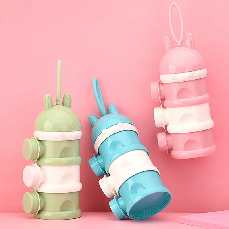 Cute Cartoon Baby Food Storage Containers Infant Milk Powder Box Formula Dispenser 3 Layers Portable Toddler Snacks Container