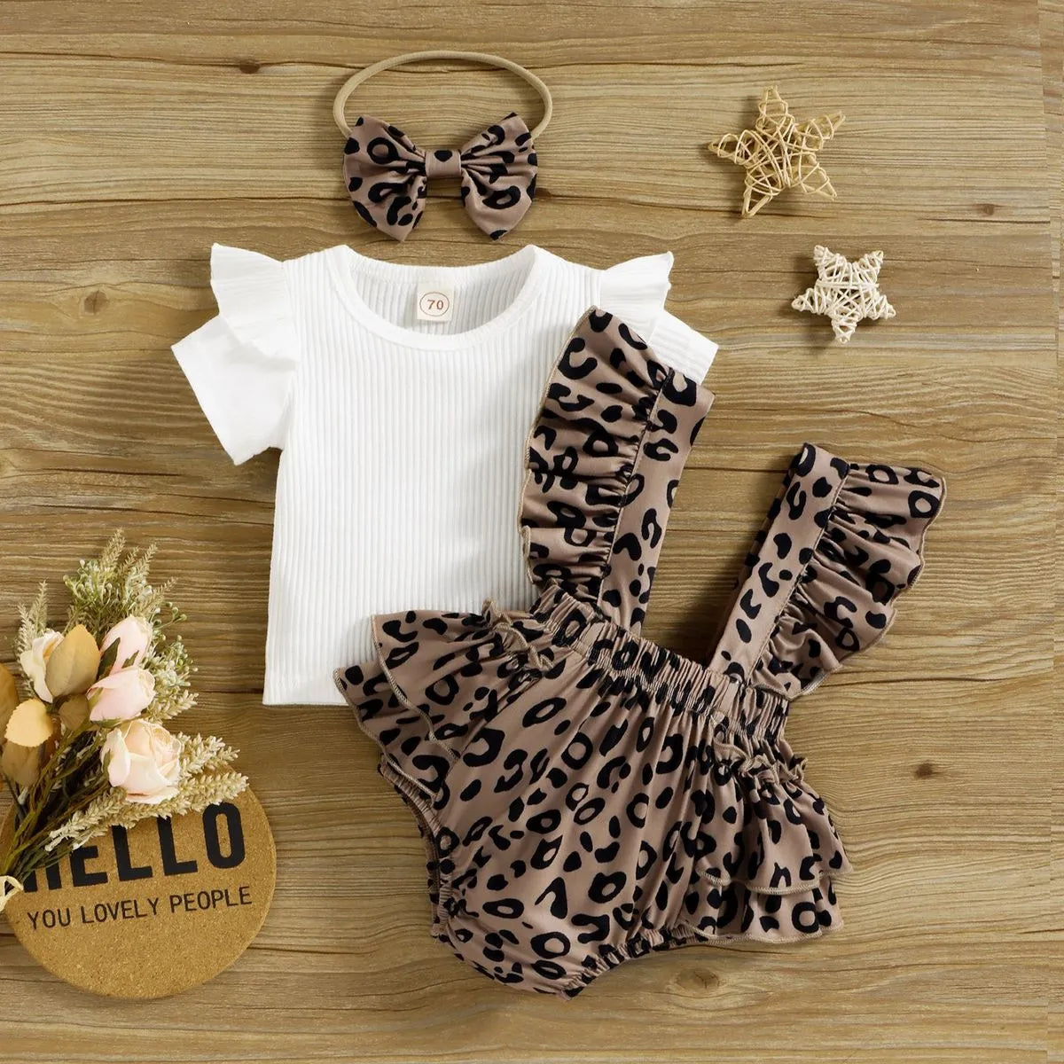 Kids Baby Girls Casual Cute Short Sleeve Top Leopard Romper Sets