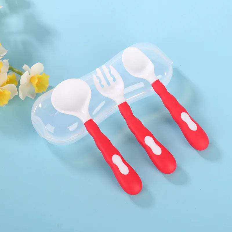 Baby Care Solid Color Silicone Fork Spoon Set