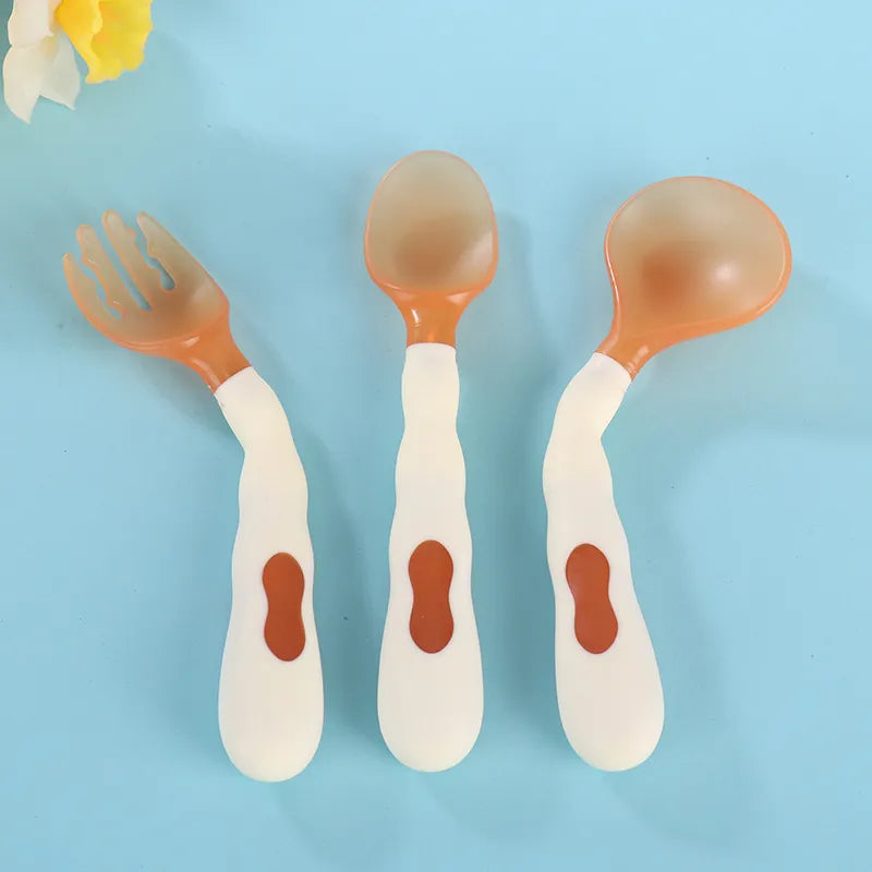 Baby Care Solid Color Silicone Fork Spoon Set