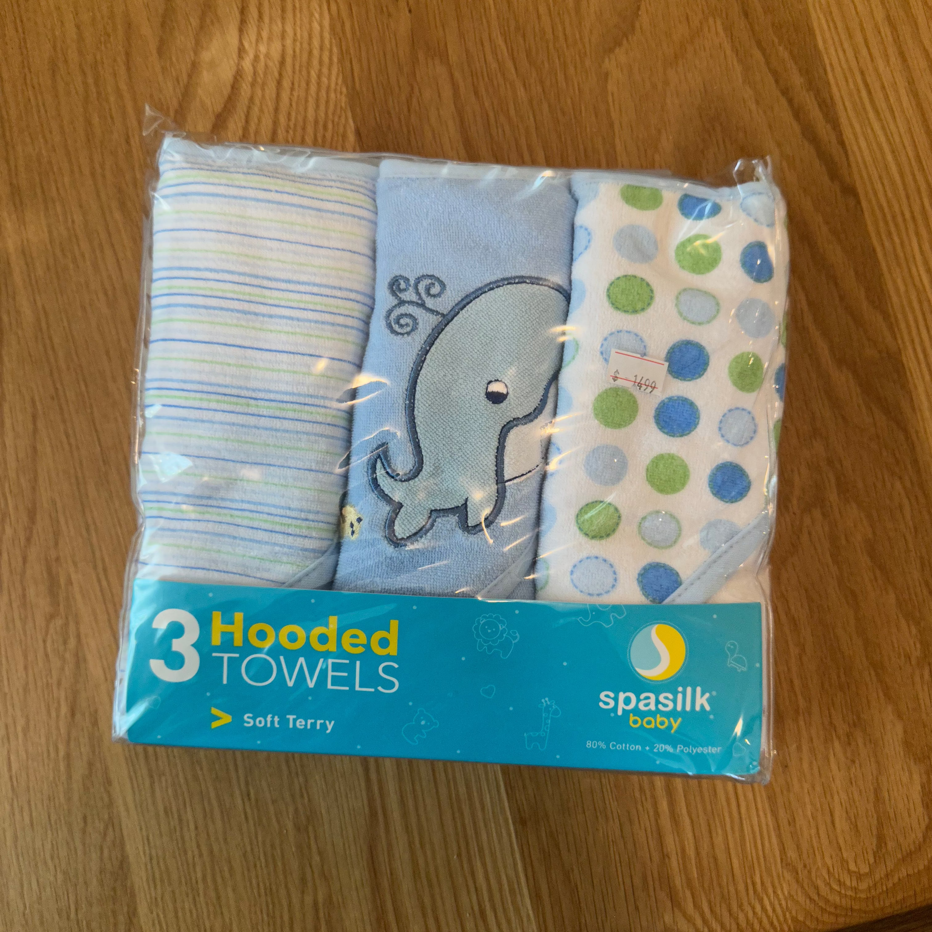 3 Hooded Towel with 3 Washcloths, Blue Whale