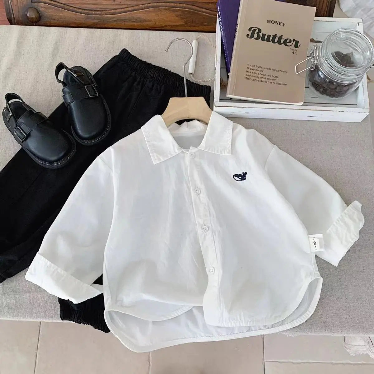Kids Toddler Boys Girls Casual Versatile Long Sleeve Lapel Shirt