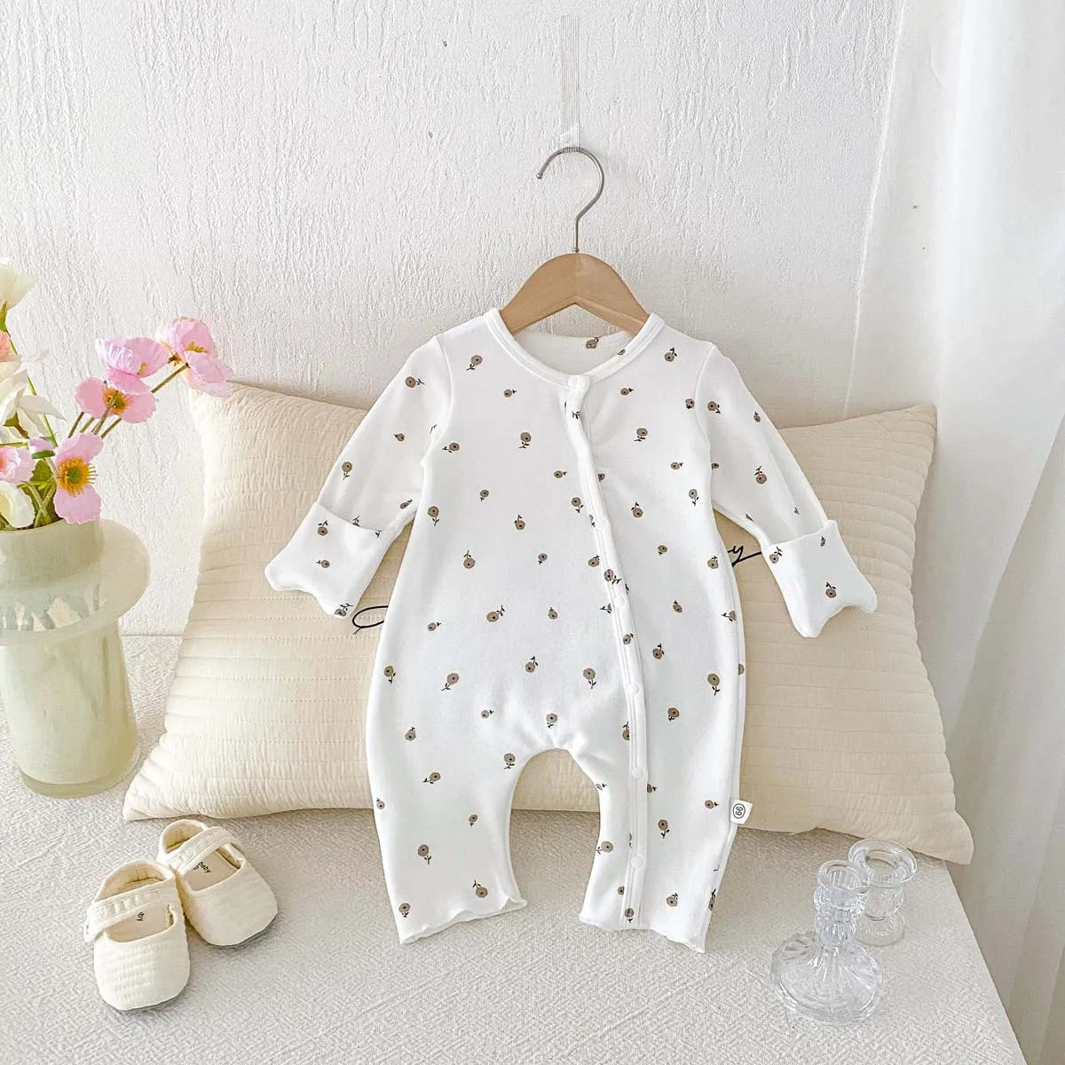 Baby Boys Girls Casual Cute Tiny Flower Print Long Sleeve Romper