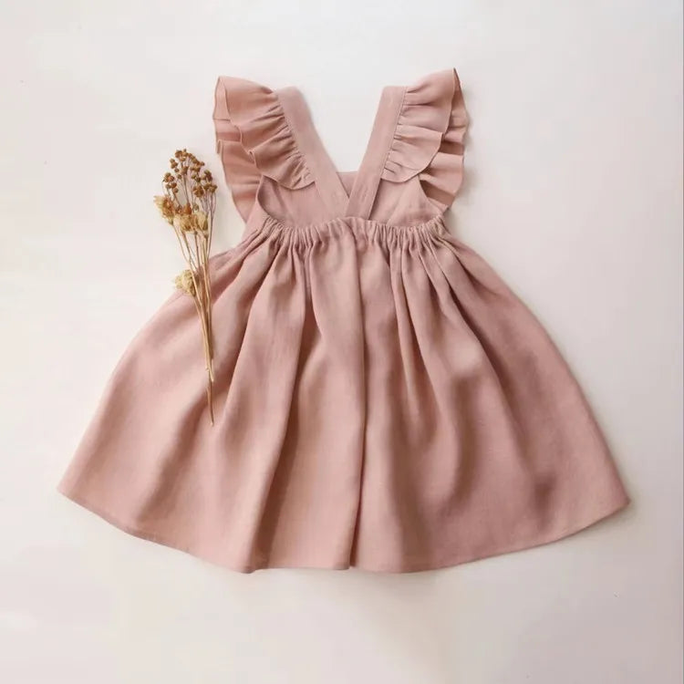 Kids Baby Girls Summer Casual Cute Pastoral Solid Color Raglan Sleeve Dress