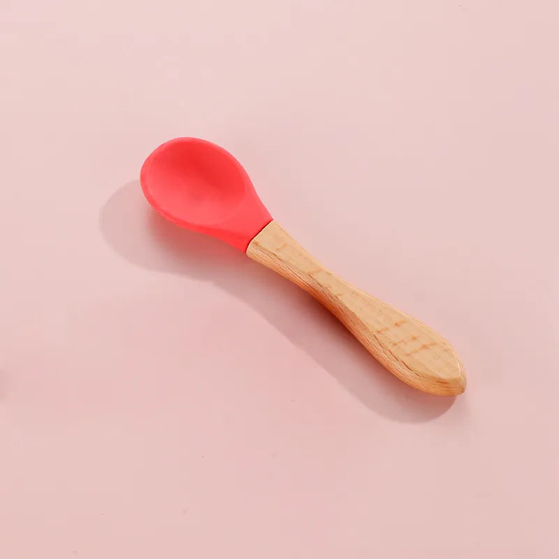 Baby Cute Simple Wooden Handle Splice Spoon