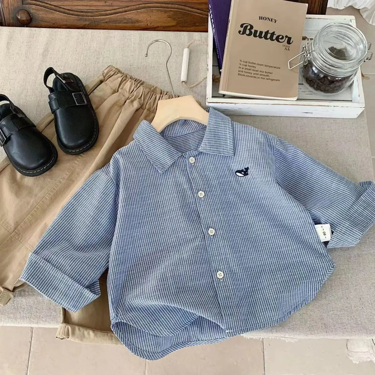 Kids Toddler Boys Girls Casual Versatile Long Sleeve Lapel Shirt