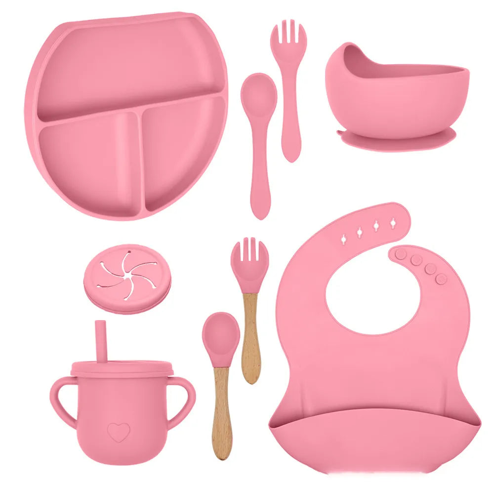 Baby Solid Color Silicone Anti-Fall Food Grade Dinner Plate 10-Pieces Set