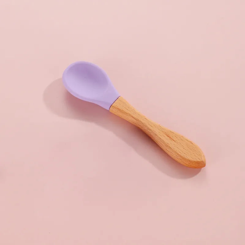 Baby Cute Simple Wooden Handle Splice Spoon