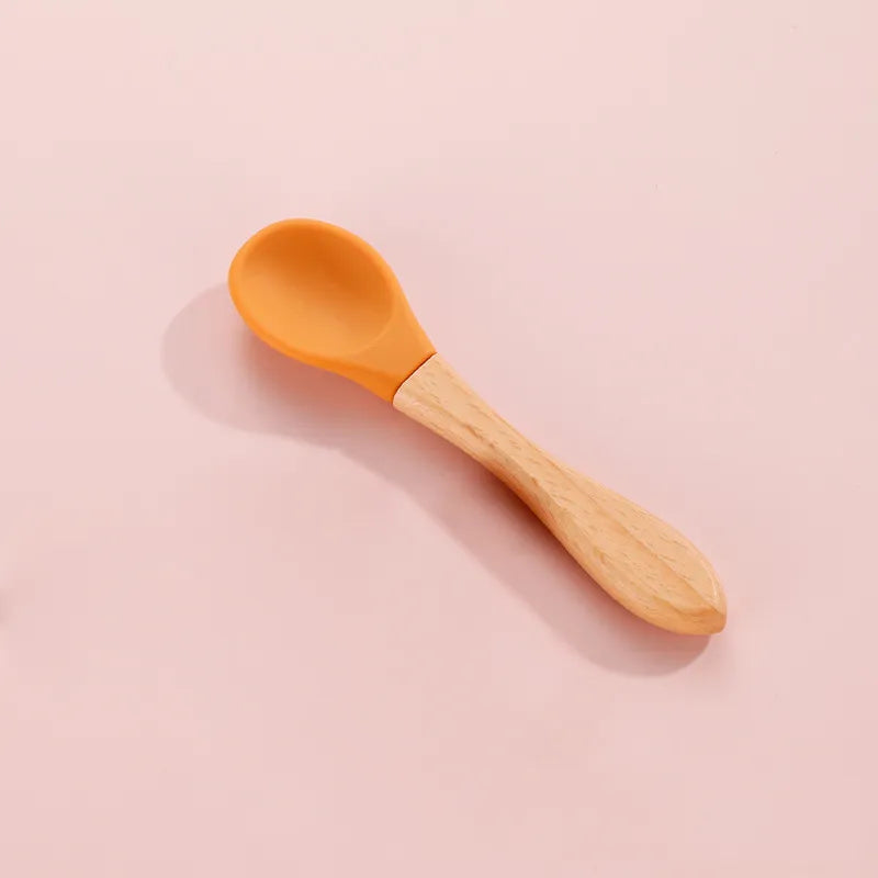 Baby Cute Simple Wooden Handle Splice Spoon