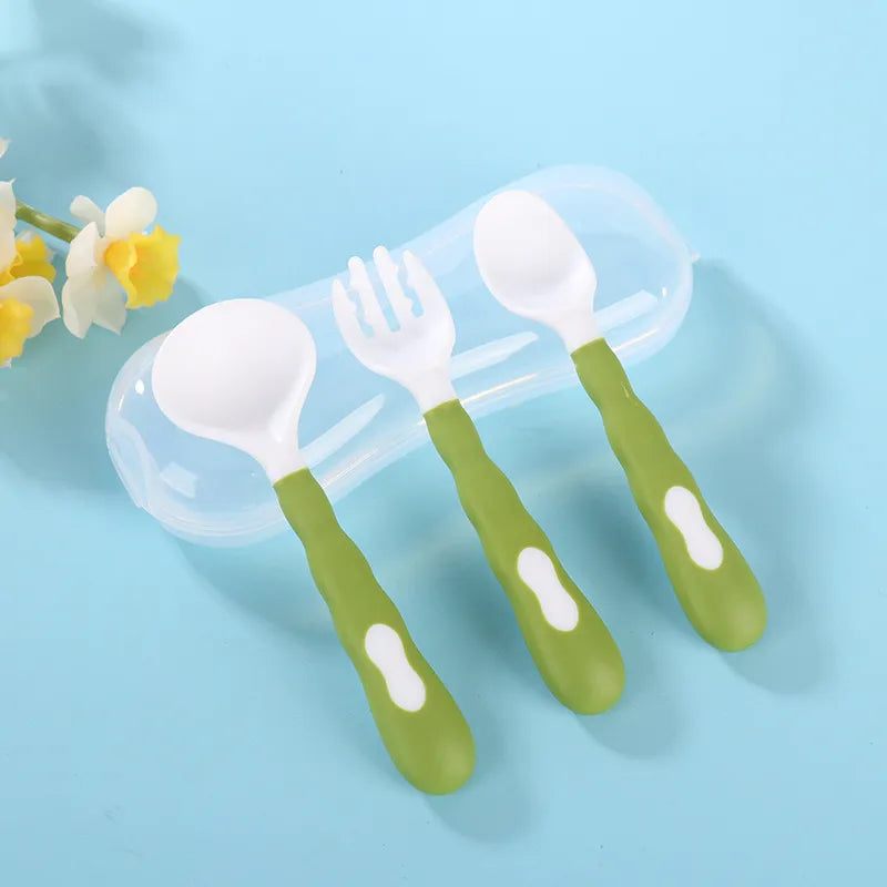 Baby Care Solid Color Silicone Fork Spoon Set