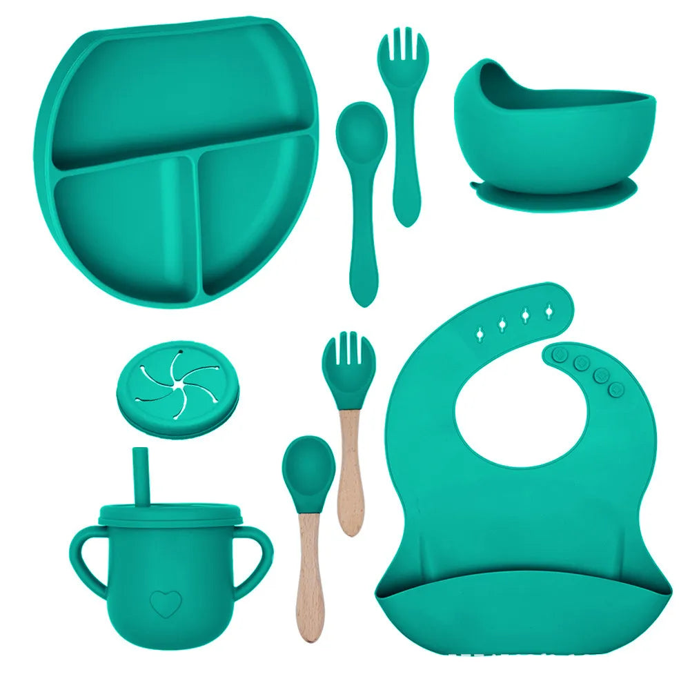 Baby Solid Color Silicone Anti-Fall Food Grade Dinner Plate 10-Pieces Set