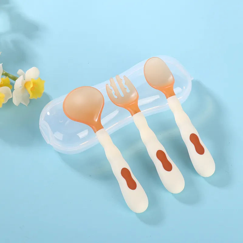 Baby Care Solid Color Silicone Fork Spoon Set