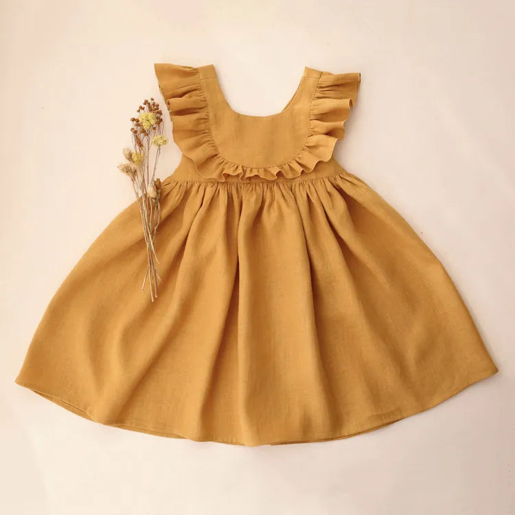 Kids Baby Girls Summer Casual Cute Pastoral Solid Color Raglan Sleeve Dress