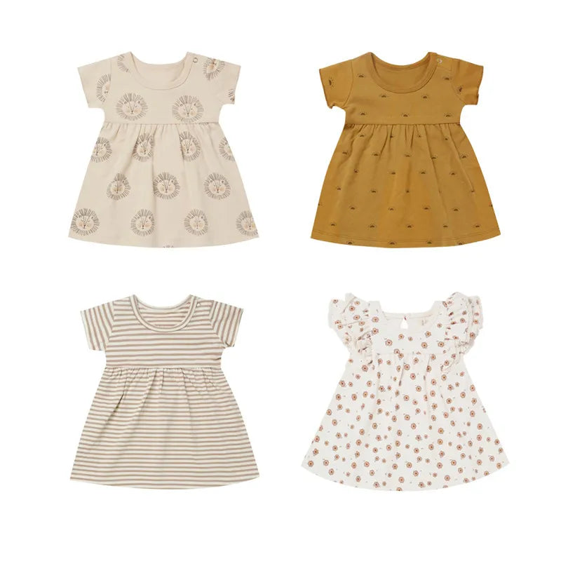 Baby Fashion Cute Animal Sun Pattern Print Short Sleeve Dress