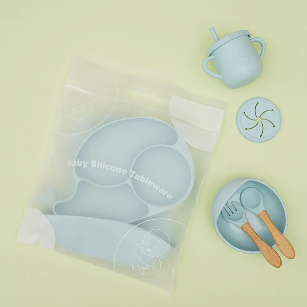 Baby Solid Color Silicone Anti-Fall Food Grade Dinner Plate 10-Pieces Set (Fish)
