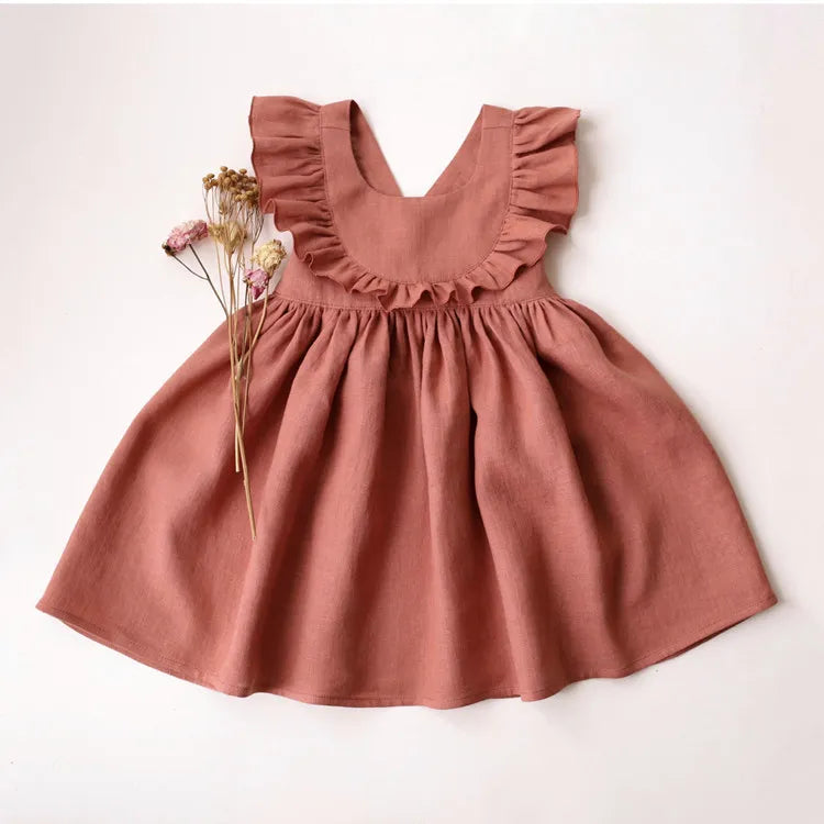 Kids Baby Girls Summer Casual Cute Pastoral Solid Color Raglan Sleeve Dress