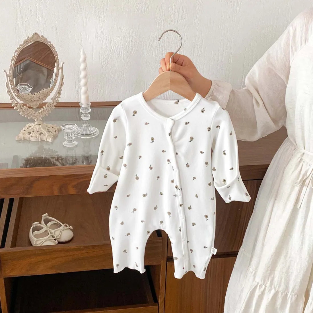 Baby Boys Girls Casual Cute Tiny Flower Print Long Sleeve Romper